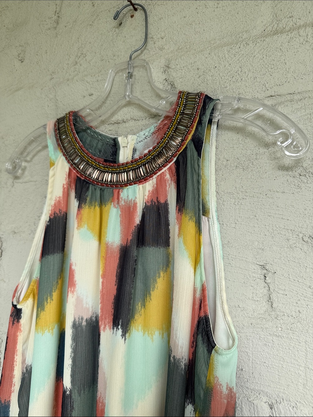 Anthropologie HD in Paris Beaded Brushstroke Chiffon Swing Shift Dress Size 6 - Picture 4 of 13
